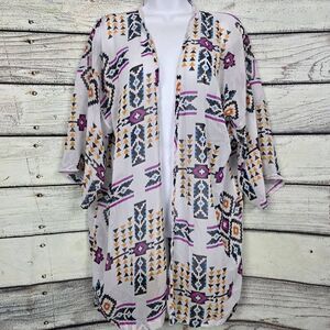Tribal Print Open Front Kimono Lightweight Cover Up One Size